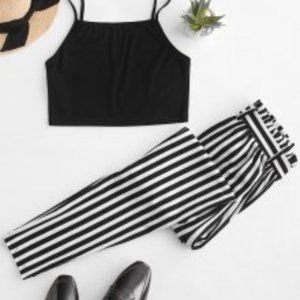 Two Piece Cropped top and Paperbag Pants  - NEW
